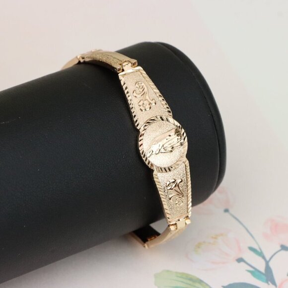 "Engraved Rose Gold Bracelet with Floral and Oval Medallion Design, XPBL1114 - Picture 7 of 12